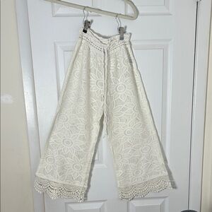 Kids Crochet Lace Pants in Cream